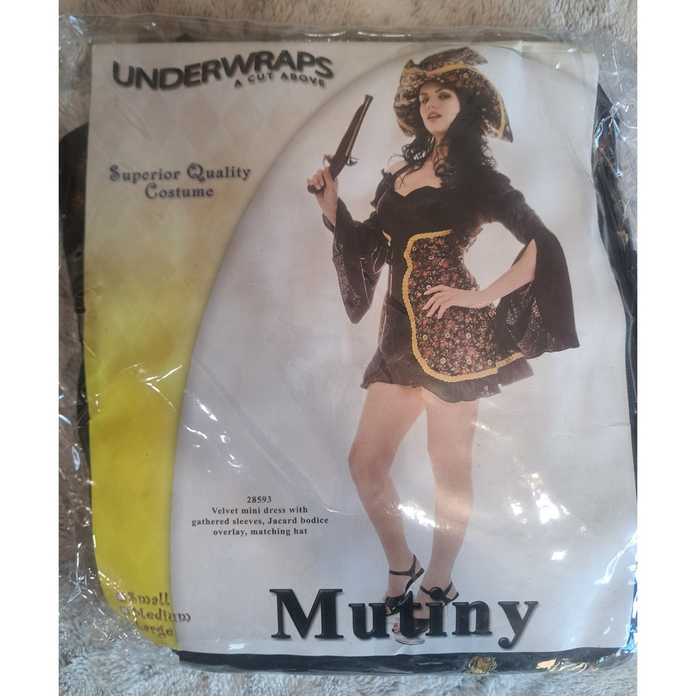 Underwraps‎ Womens Mutiny Pirate Cosplay Costume Velvet Mini Dress Hat New Large